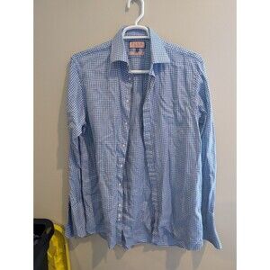 Thomas Pink Shirt Men's Size 16 Large Button Up Dress Blue Prestige French Cuff
